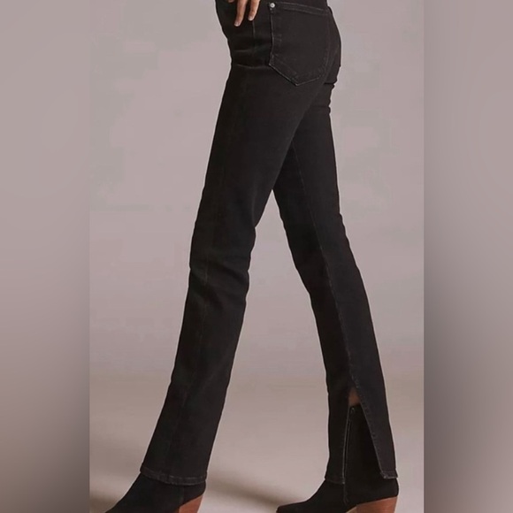 ANTHROPOLOGIE PILCRO JEANS THE SPLIT STRAIGHT BOOTCUT LONG BLACK CHARCOAL 27 EUC - Picture 2 of 3